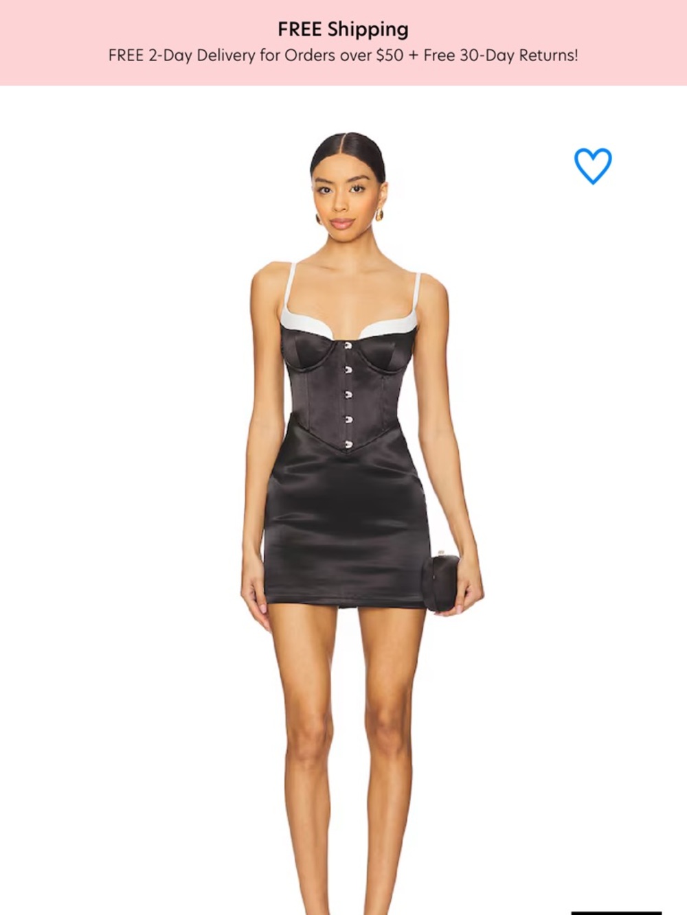 new with tags superdown Black Satin Bustier Mini Dress with White Trim